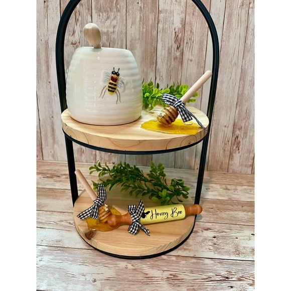 Mini Wooden Honey Dipper set | Honey Bee Decor, Tiered Tray Bee,Mini Rolling pin - Picture 9 of 9